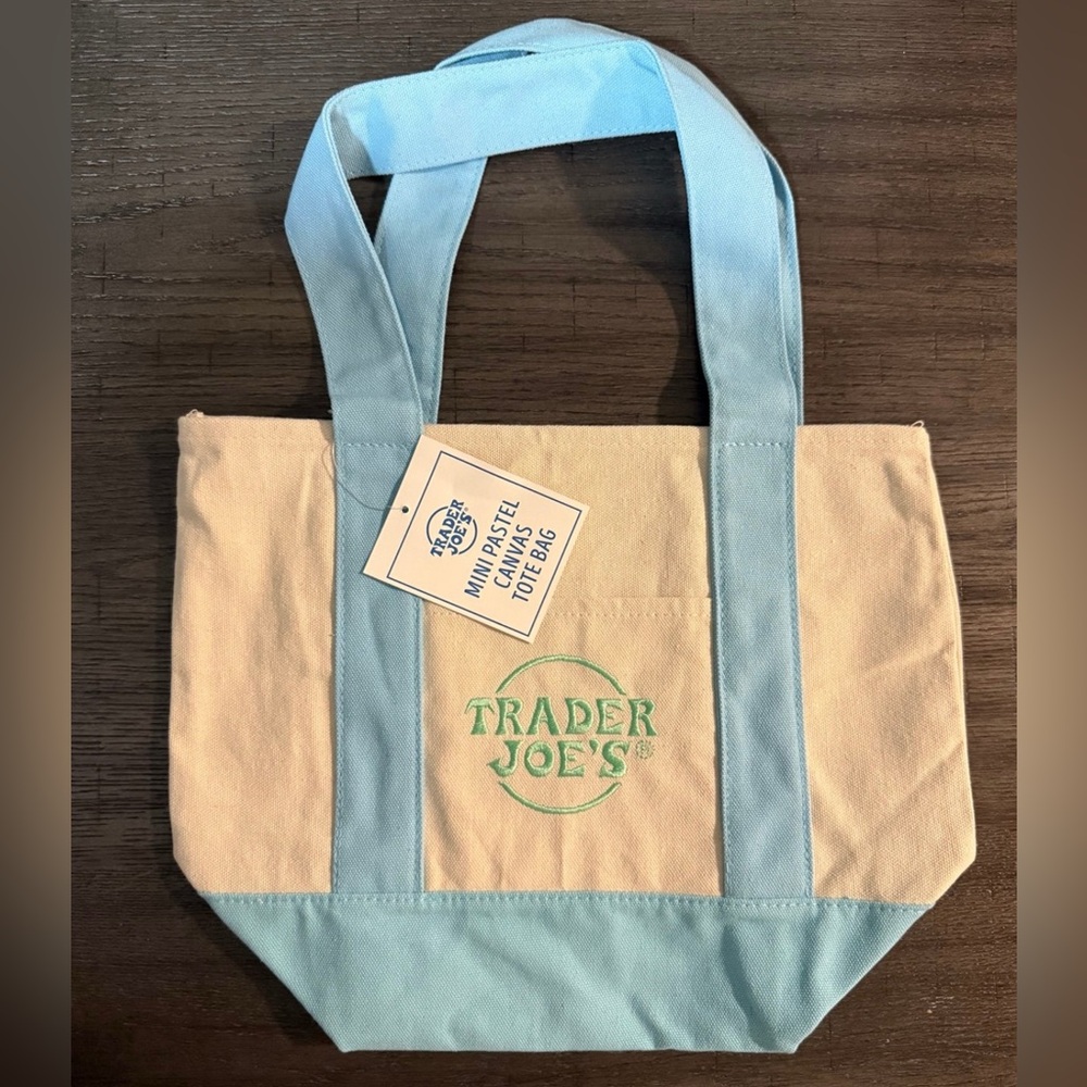 Trader Joes mini Pastel Canvas Tote Bag Blue